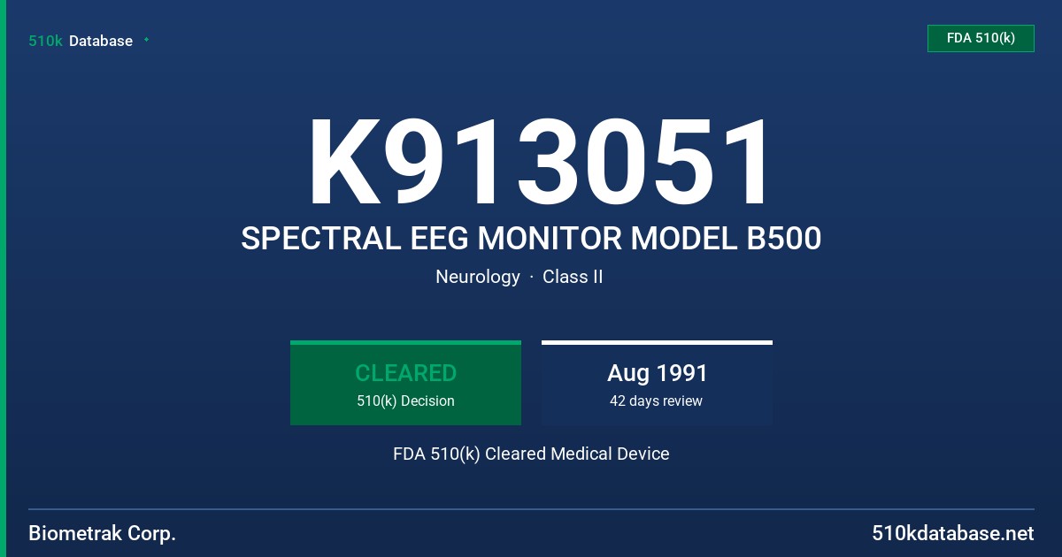 K913051 SPECTRAL EEG MONITOR MODEL B500 FDA 510(k) Cleared Medical Device