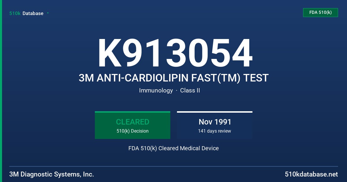 K913054 3M ANTI-CARDIOLIPIN FAST(TM) TEST FDA 510(k) Cleared Medical Device