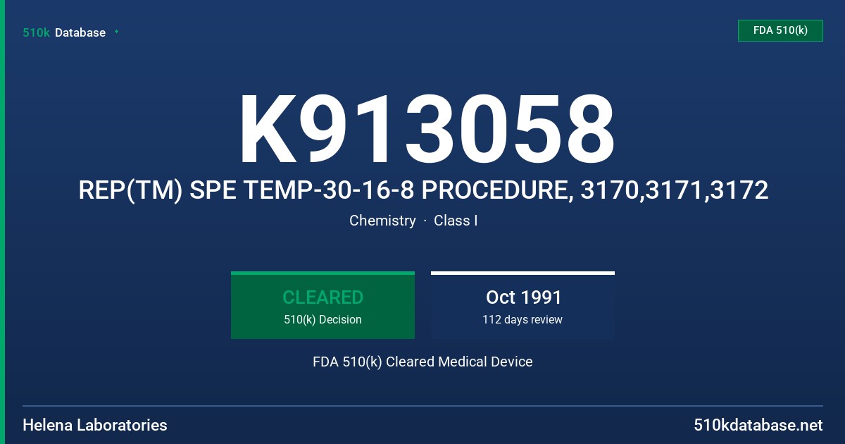 K913058 REP(TM) SPE TEMP-30-16-8 PROCEDURE, 3170,3171,3172 FDA 510(k) Cleared Medical Device