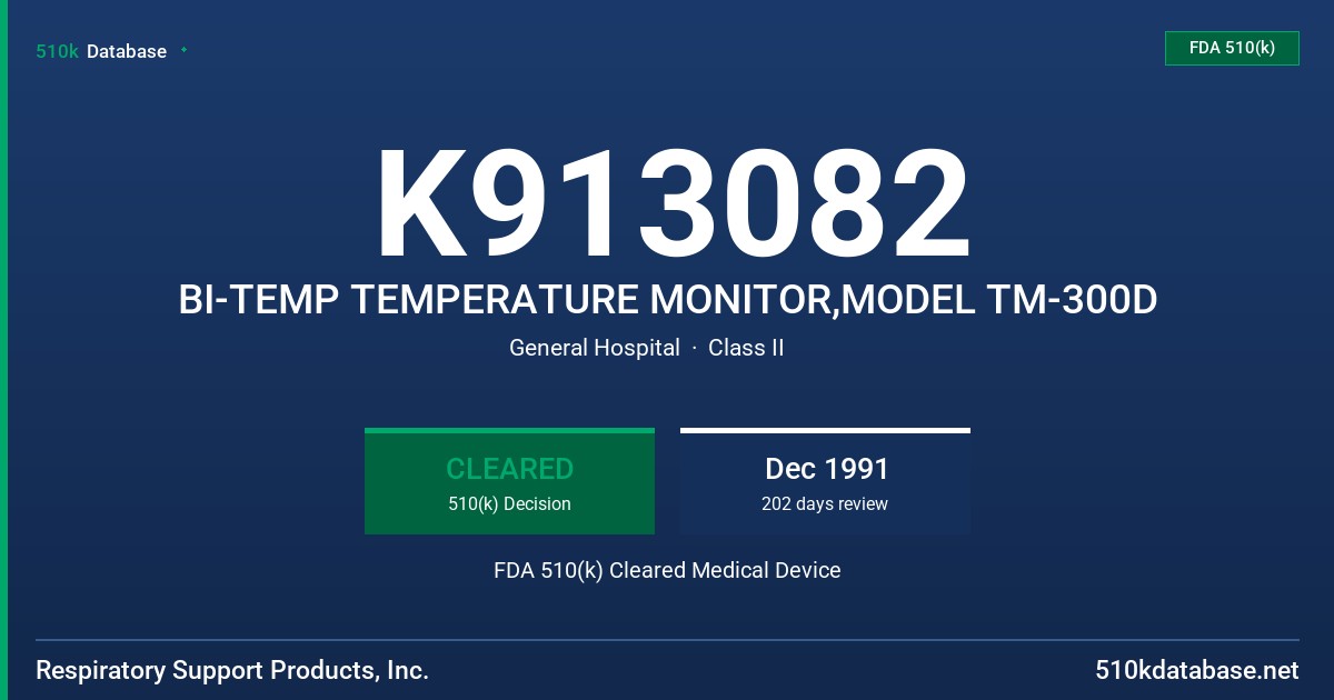 K913082 BI-TEMP TEMPERATURE MONITOR,MODEL TM-300D FDA 510(k) Cleared Medical Device