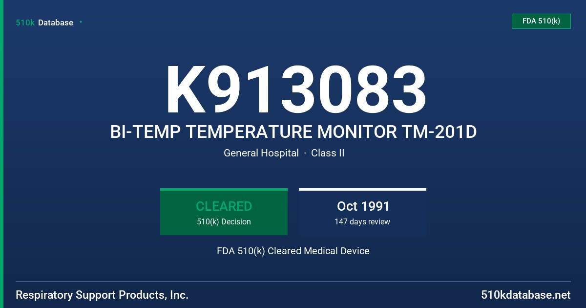 K913083 BI-TEMP TEMPERATURE MONITOR TM-201D FDA 510(k) Cleared Medical Device