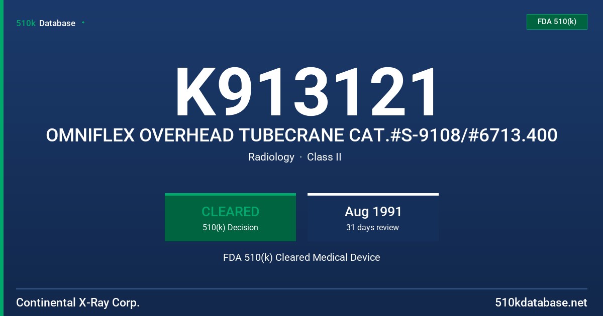 K913121 OMNIFLEX OVERHEAD TUBECRANE CAT.#S-9108/#6713.400 FDA 510(k) Cleared Medical Device