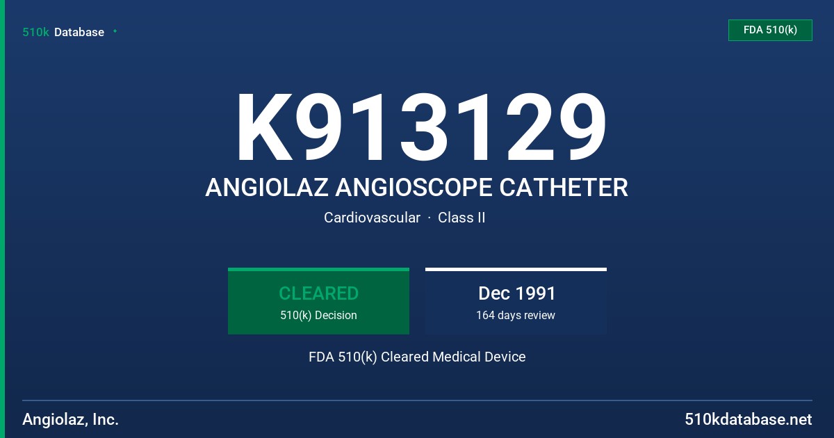 K913129 ANGIOLAZ ANGIOSCOPE CATHETER FDA 510(k) Cleared Medical Device