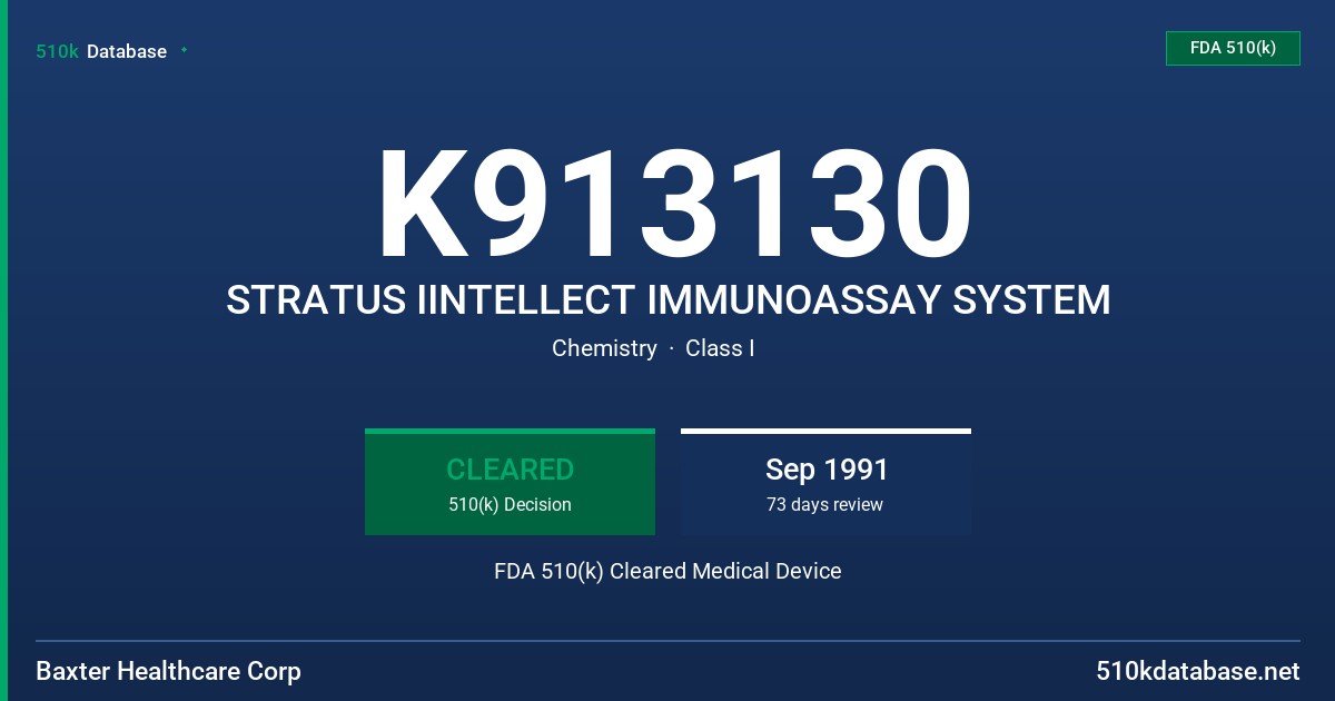 K913130 STRATUS IINTELLECT IMMUNOASSAY SYSTEM FDA 510(k) Cleared Medical Device