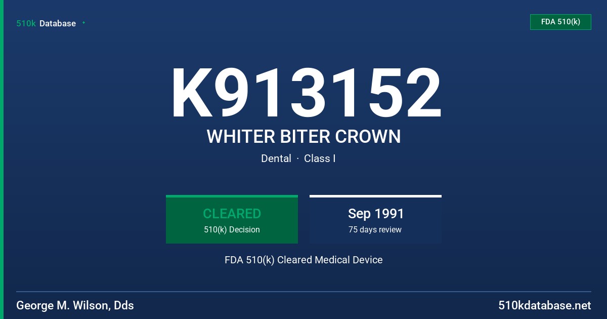 K913152 WHITER BITER CROWN FDA 510(k) Cleared Medical Device