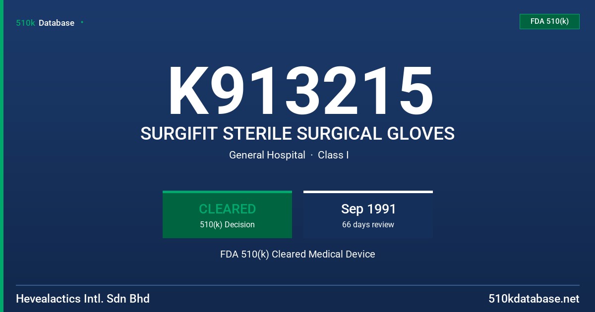 K913215 SURGIFIT STERILE SURGICAL GLOVES FDA 510(k) Cleared Medical Device