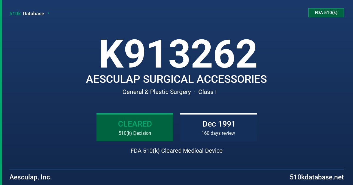 K913262 AESCULAP SURGICAL ACCESSORIES FDA 510(k) Cleared Medical Device