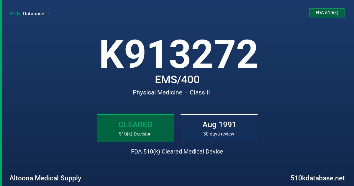 K913272 EMS/400 FDA 510(k) Cleared Medical Device