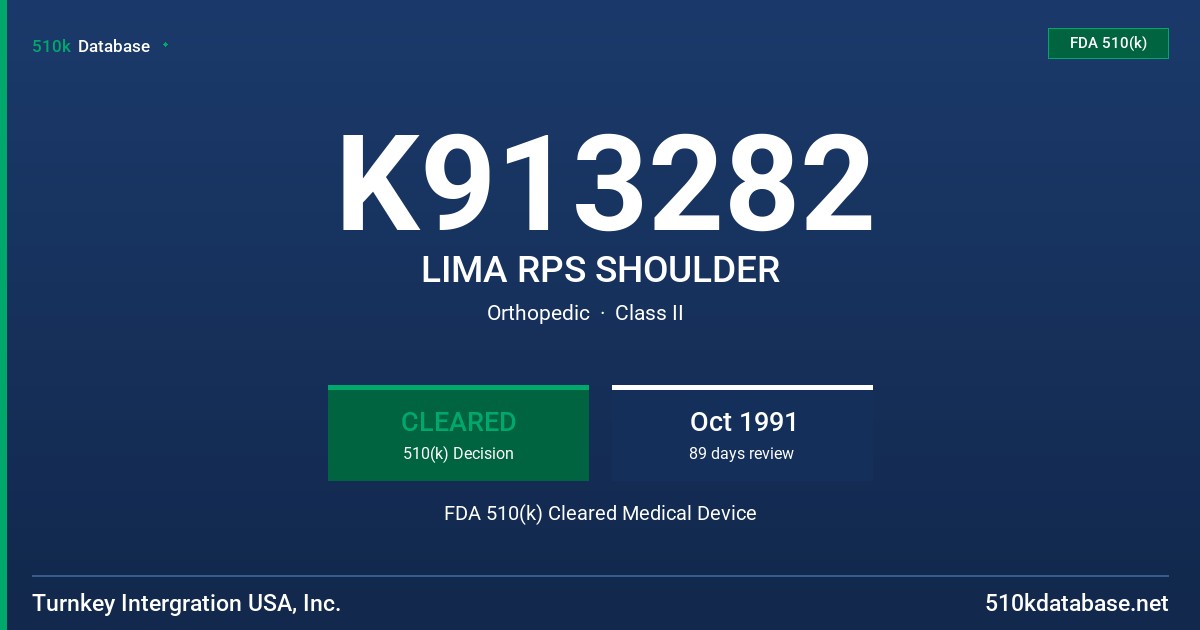 K913282 LIMA RPS SHOULDER FDA 510(k) Cleared Medical Device