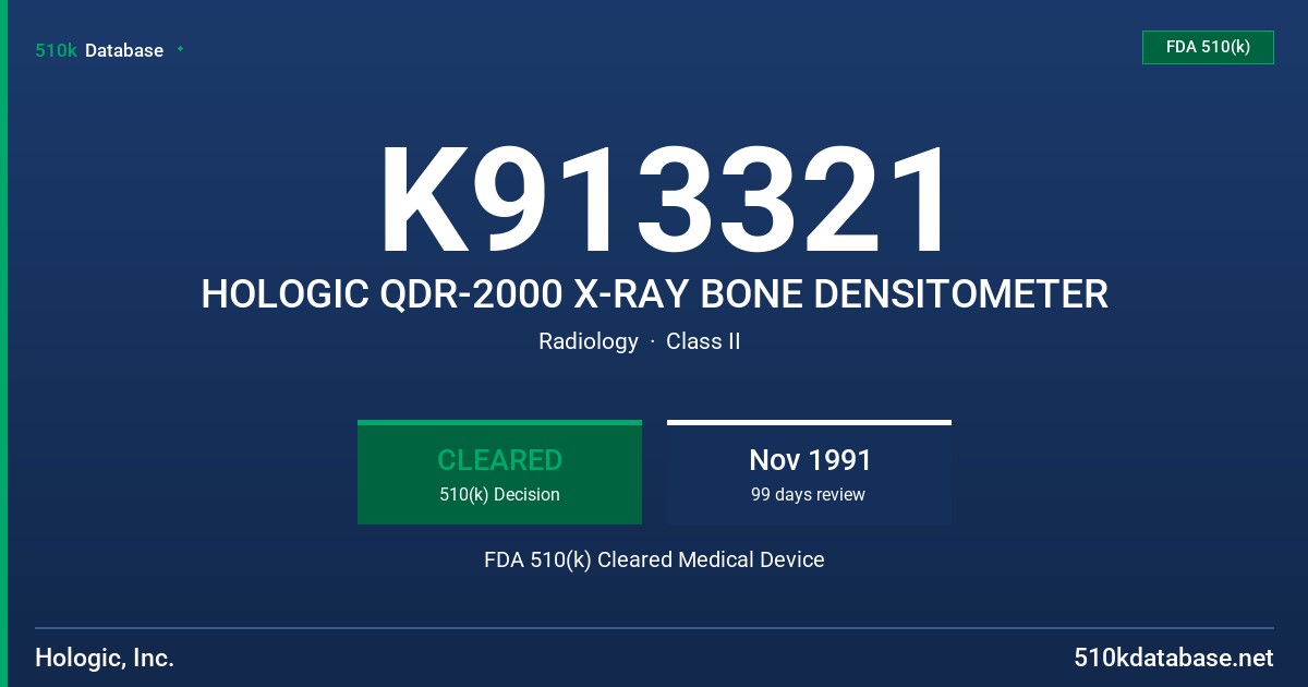 K913321 HOLOGIC QDR-2000 X-RAY BONE DENSITOMETER FDA 510(k) Cleared Medical Device