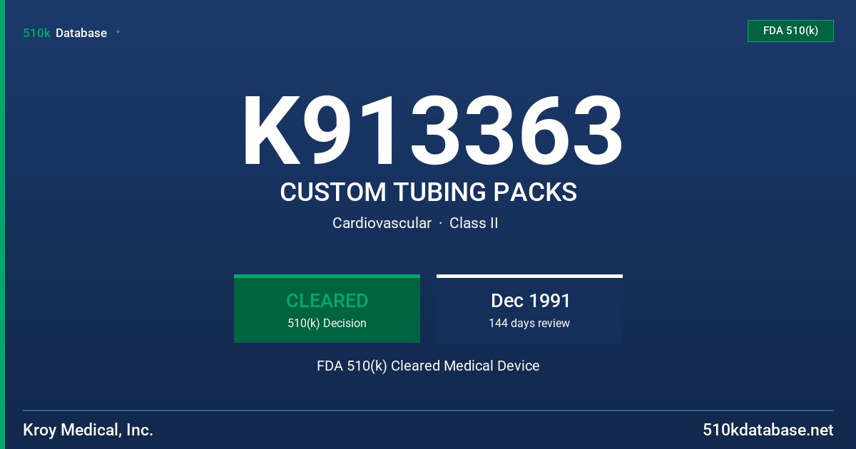K913363 CUSTOM TUBING PACKS FDA 510(k) Cleared Medical Device