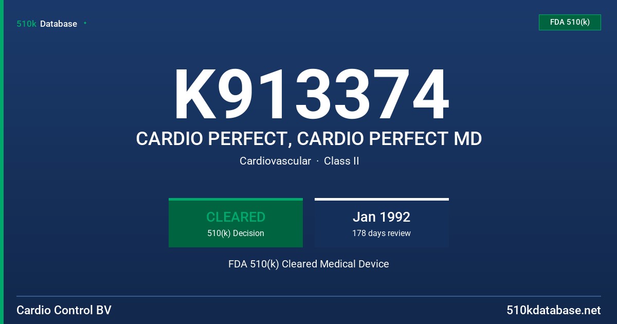 K913374 CARDIO PERFECT, CARDIO PERFECT MD FDA 510(k) Cleared Medical Device