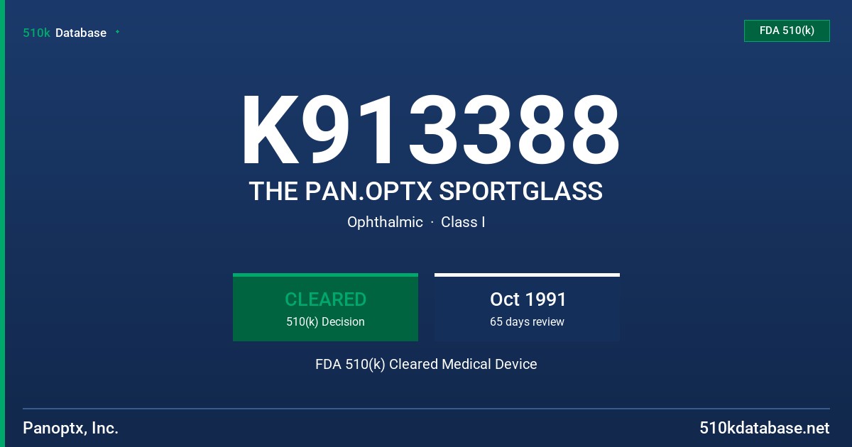K913388 THE PAN.OPTX SPORTGLASS FDA 510(k) Cleared Medical Device