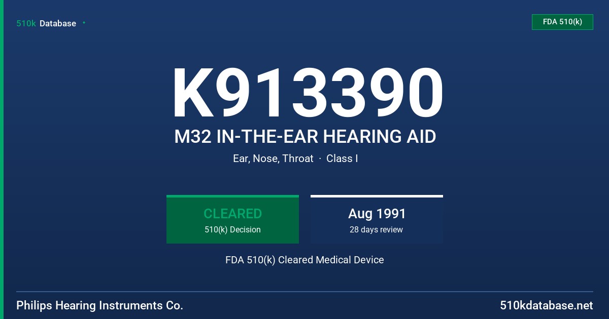 K913390 M32 IN-THE-EAR HEARING AID FDA 510(k) Cleared Medical Device