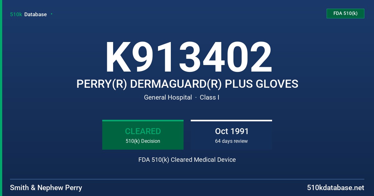 K913402 PERRY(R) DERMAGUARD(R) PLUS GLOVES FDA 510(k) Cleared Medical Device