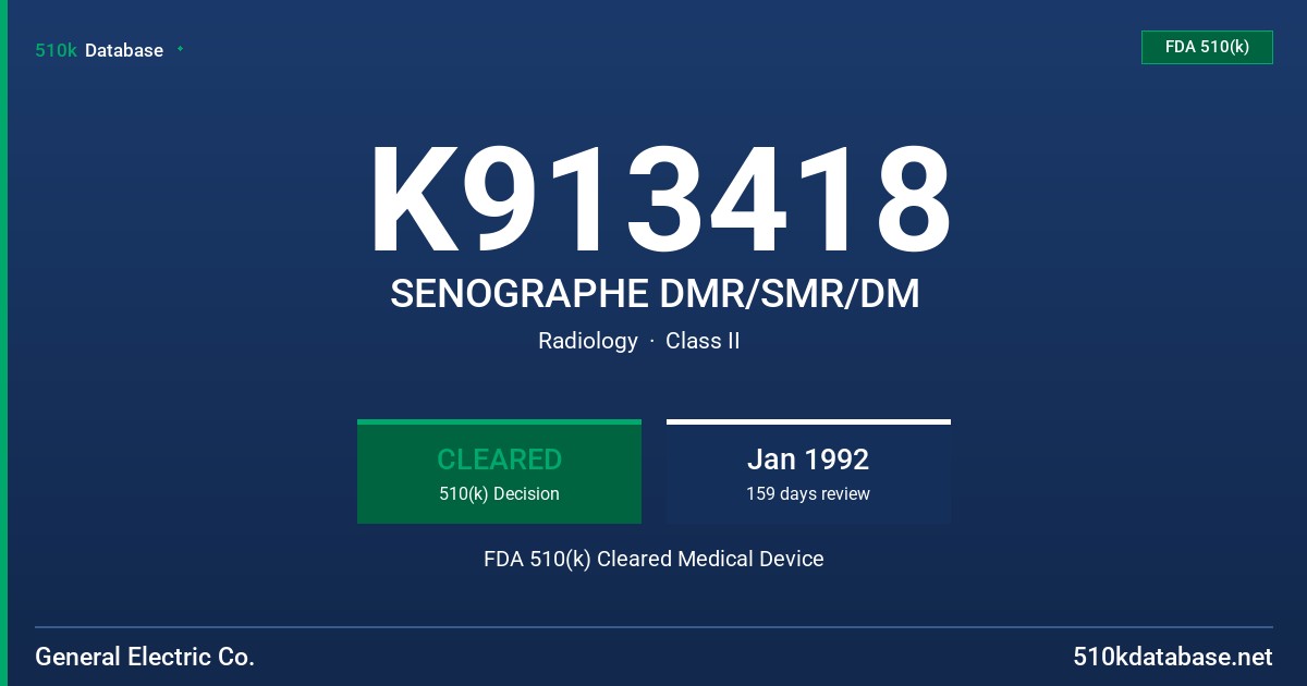 K913418 SENOGRAPHE DMR/SMR/DM FDA 510(k) Cleared Medical Device