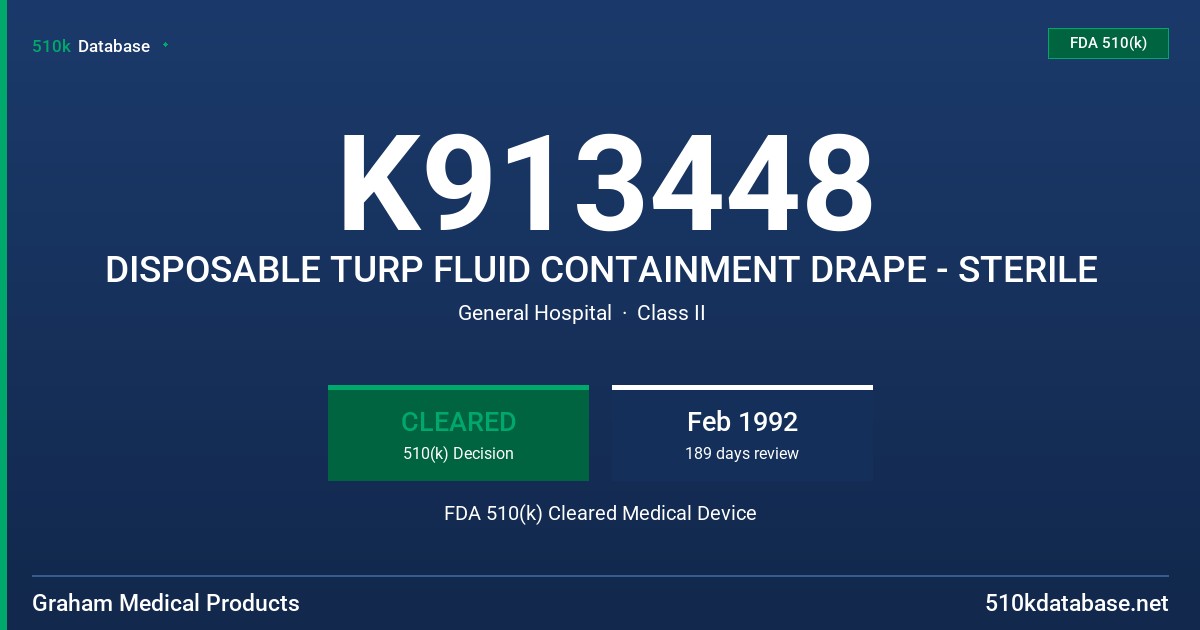 K913448 DISPOSABLE TURP FLUID CONTAINMENT DRAPE - STERILE FDA 510(k) Cleared Medical Device