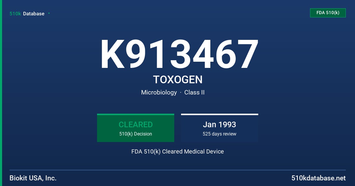 K913467 TOXOGEN FDA 510(k) Cleared Medical Device