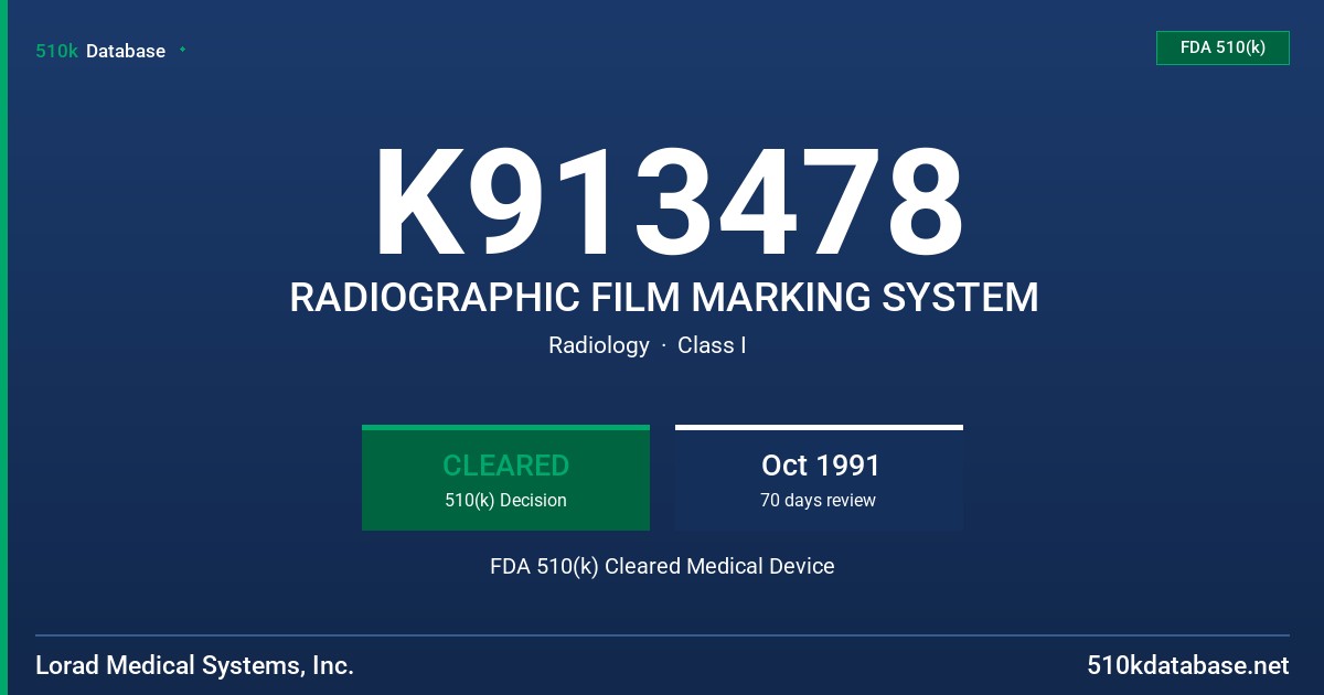 K913478 RADIOGRAPHIC FILM MARKING SYSTEM FDA 510(k) Cleared Medical Device