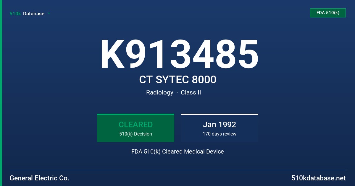 K913485 CT SYTEC 8000 FDA 510(k) Cleared Medical Device