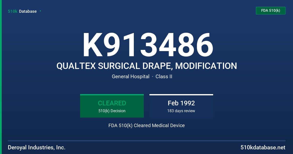 K913486 QUALTEX SURGICAL DRAPE, MODIFICATION FDA 510(k) Cleared Medical Device