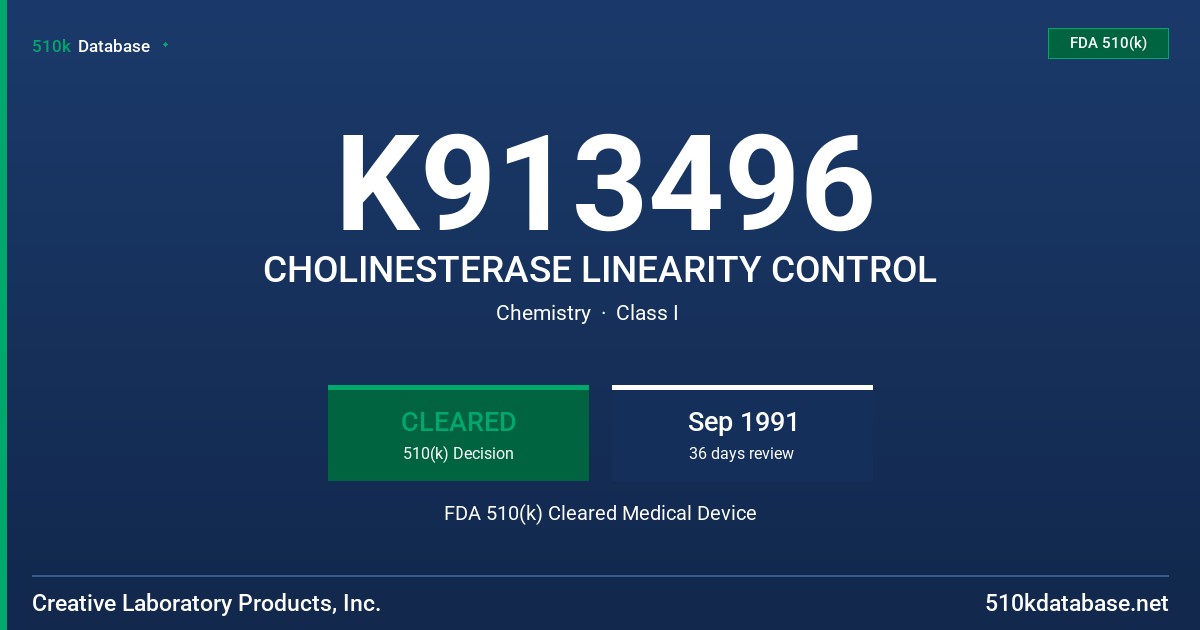 K913496 CHOLINESTERASE LINEARITY CONTROL FDA 510(k) Cleared Medical Device