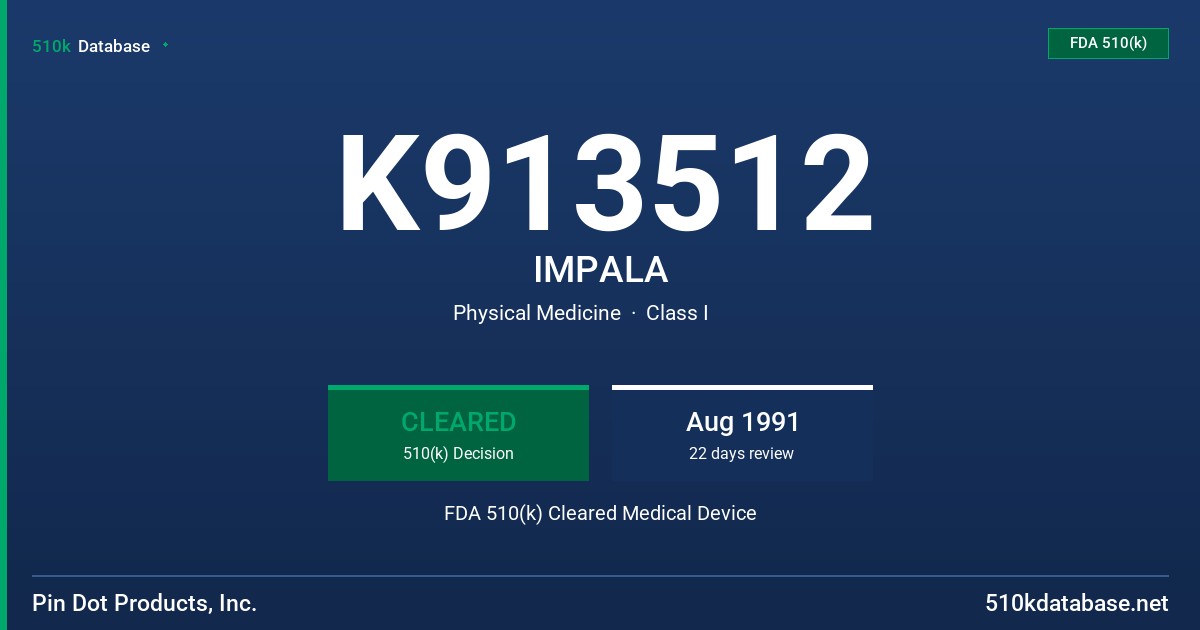 K913512 IMPALA FDA 510(k) Cleared Medical Device