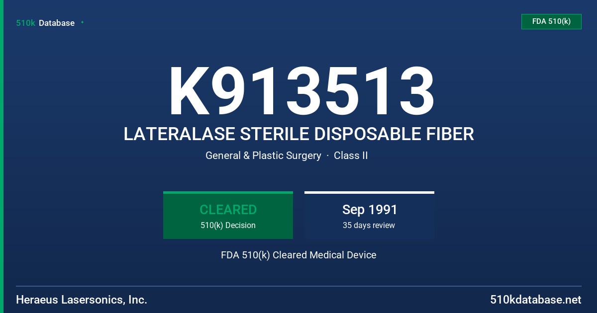 K913513 LATERALASE STERILE DISPOSABLE FIBER FDA 510(k) Cleared Medical Device