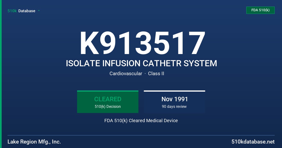 K913517 ISOLATE INFUSION CATHETR SYSTEM FDA 510(k) Cleared Medical Device
