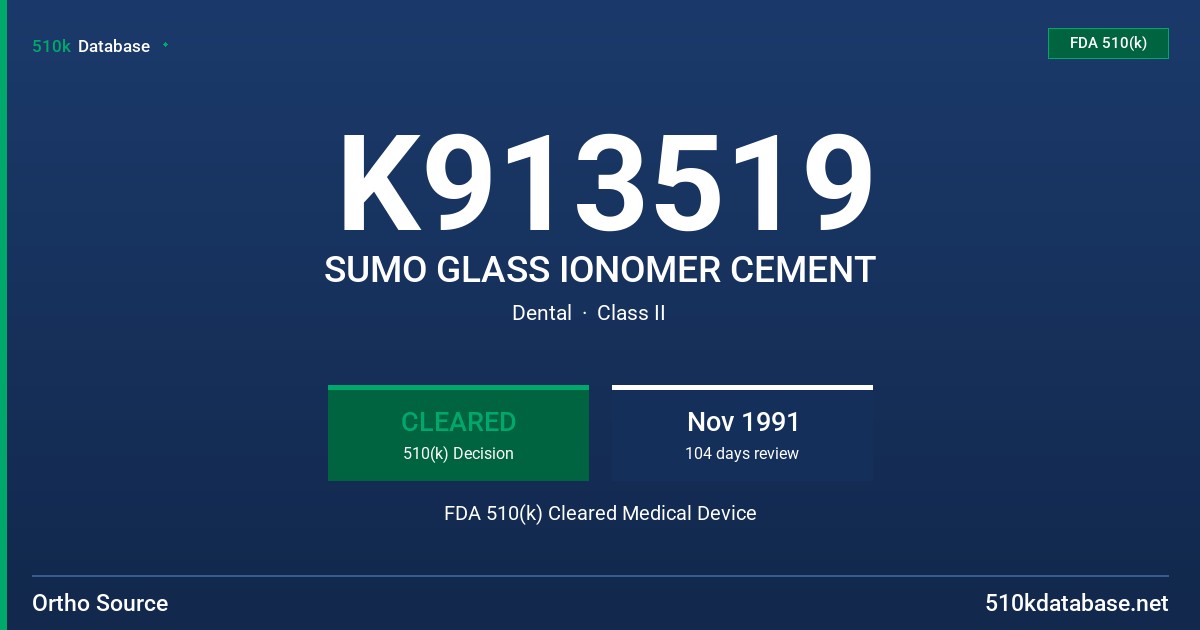 K913519 SUMO GLASS IONOMER CEMENT FDA 510(k) Cleared Medical Device