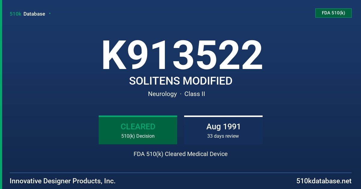 K913522 SOLITENS MODIFIED FDA 510(k) Cleared Medical Device