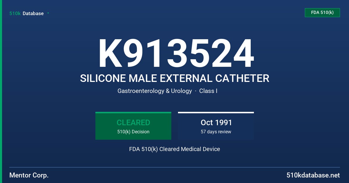 K913524 SILICONE MALE EXTERNAL CATHETER FDA 510(k) Cleared Medical Device
