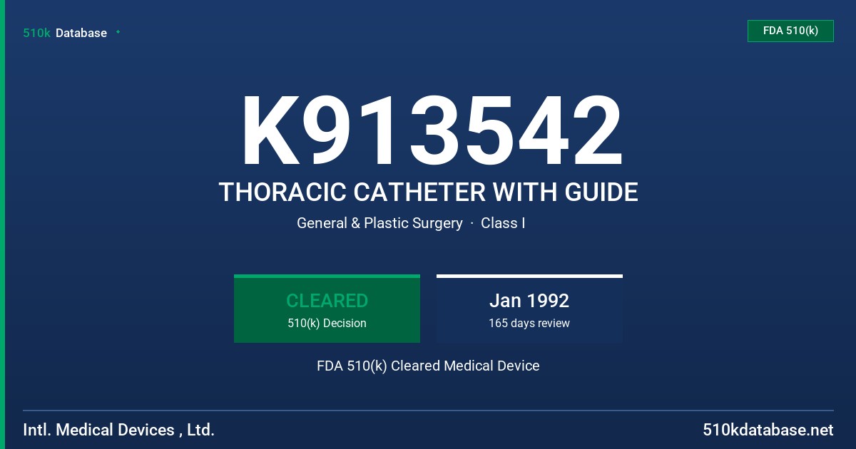 K913542 THORACIC CATHETER WITH GUIDE FDA 510(k) Cleared Medical Device