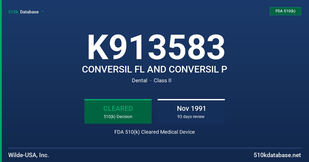 K913583 CONVERSIL FL AND CONVERSIL P FDA 510(k) Cleared Medical Device