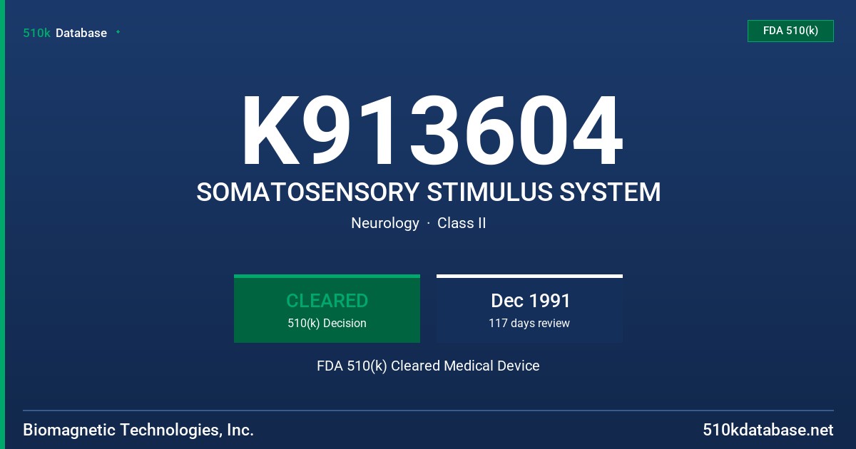 K913604 SOMATOSENSORY STIMULUS SYSTEM FDA 510(k) Cleared Medical Device