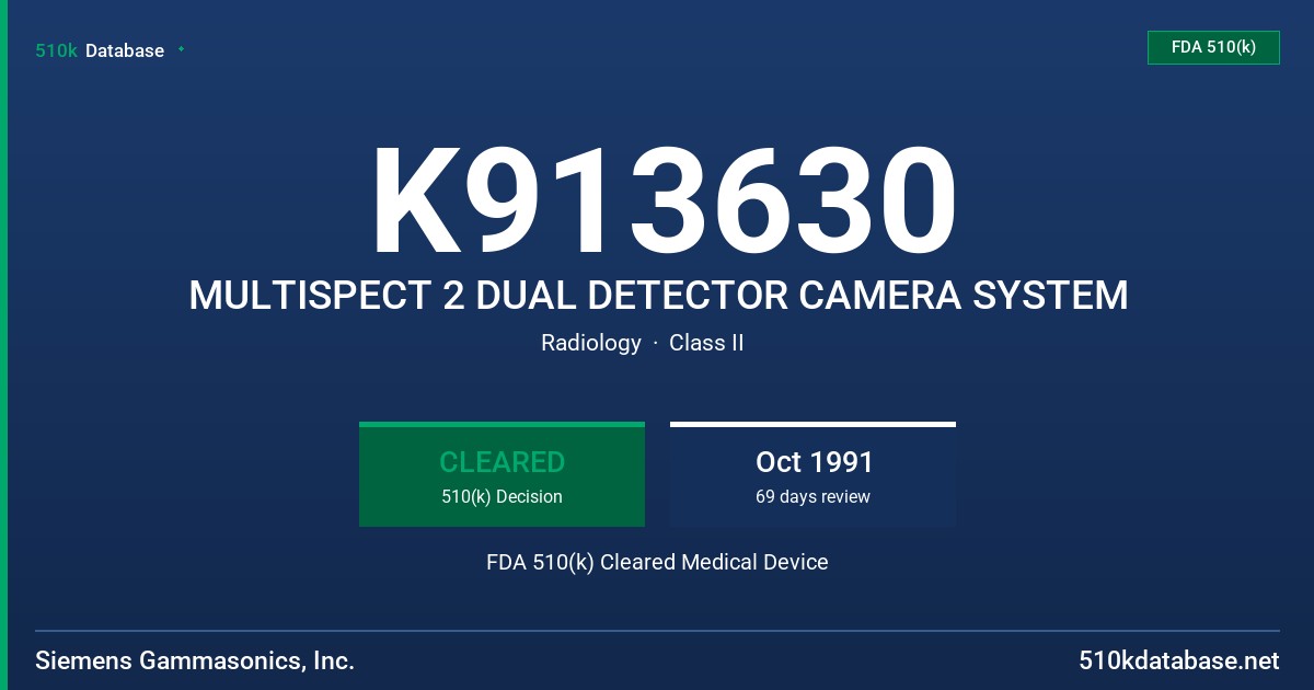K913630 MULTISPECT 2 DUAL DETECTOR CAMERA SYSTEM FDA 510(k) Cleared Medical Device