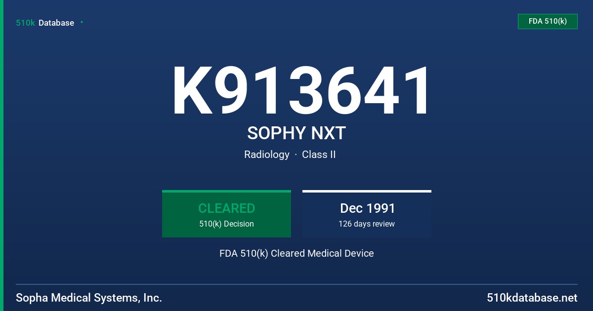 K913641 SOPHY NXT FDA 510(k) Cleared Medical Device