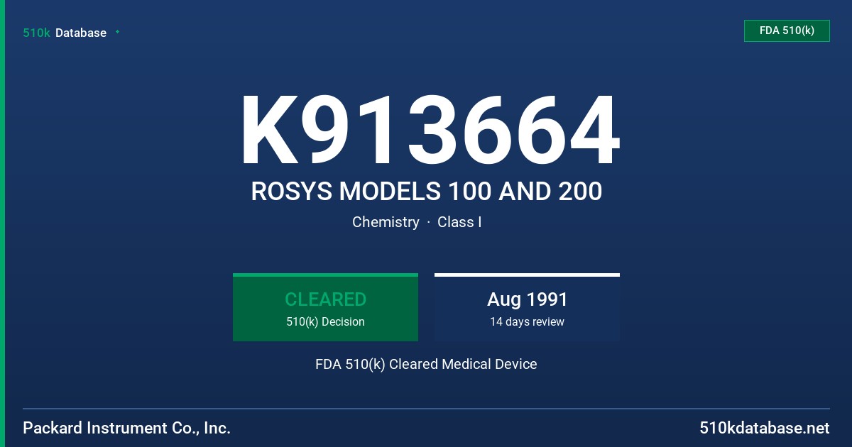 K913664 ROSYS MODELS 100 AND 200 FDA 510(k) Cleared Medical Device