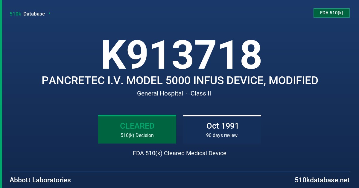 K913718 PANCRETEC I.V. MODEL 5000 INFUS DEVICE, MODIFIED FDA 510(k) Cleared Medical Device