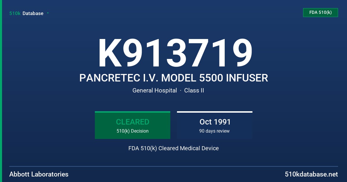 K913719 PANCRETEC I.V. MODEL 5500 INFUSER FDA 510(k) Cleared Medical Device