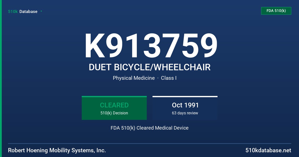 K913759 DUET BICYCLE/WHEELCHAIR FDA 510(k) Cleared Medical Device