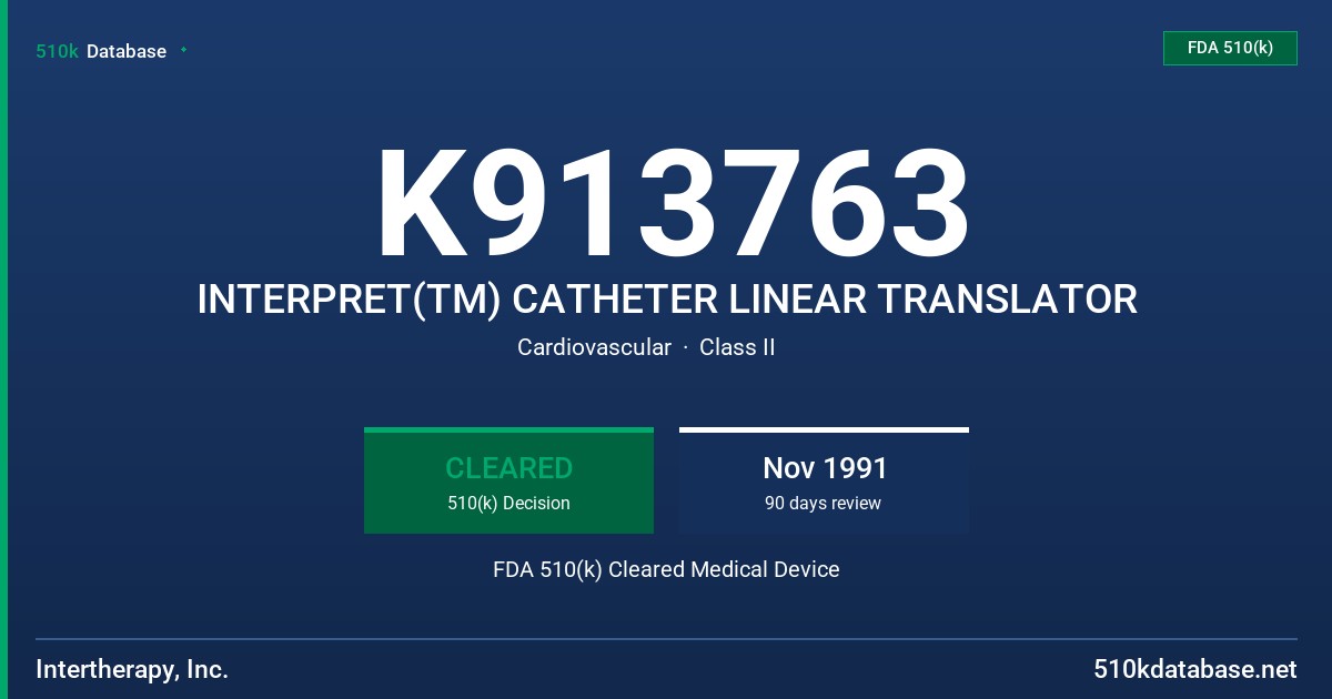 K913763 INTERPRET(TM) CATHETER LINEAR TRANSLATOR FDA 510(k) Cleared Medical Device
