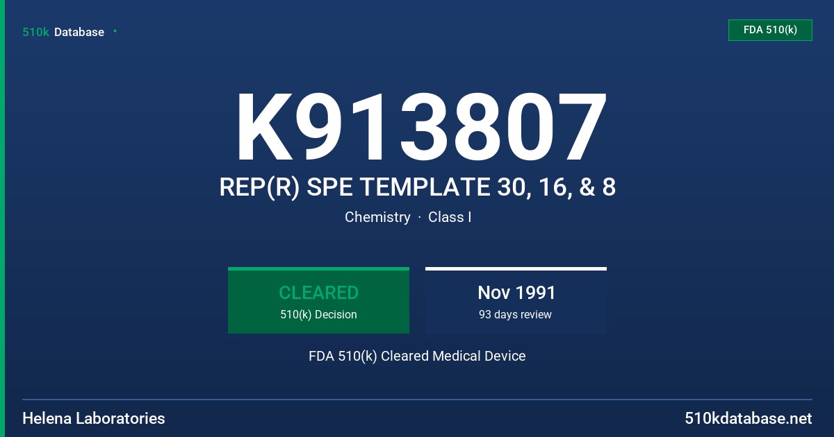 K913807 REP(R) SPE TEMPLATE 30, 16, & 8 FDA 510(k) Cleared Medical Device