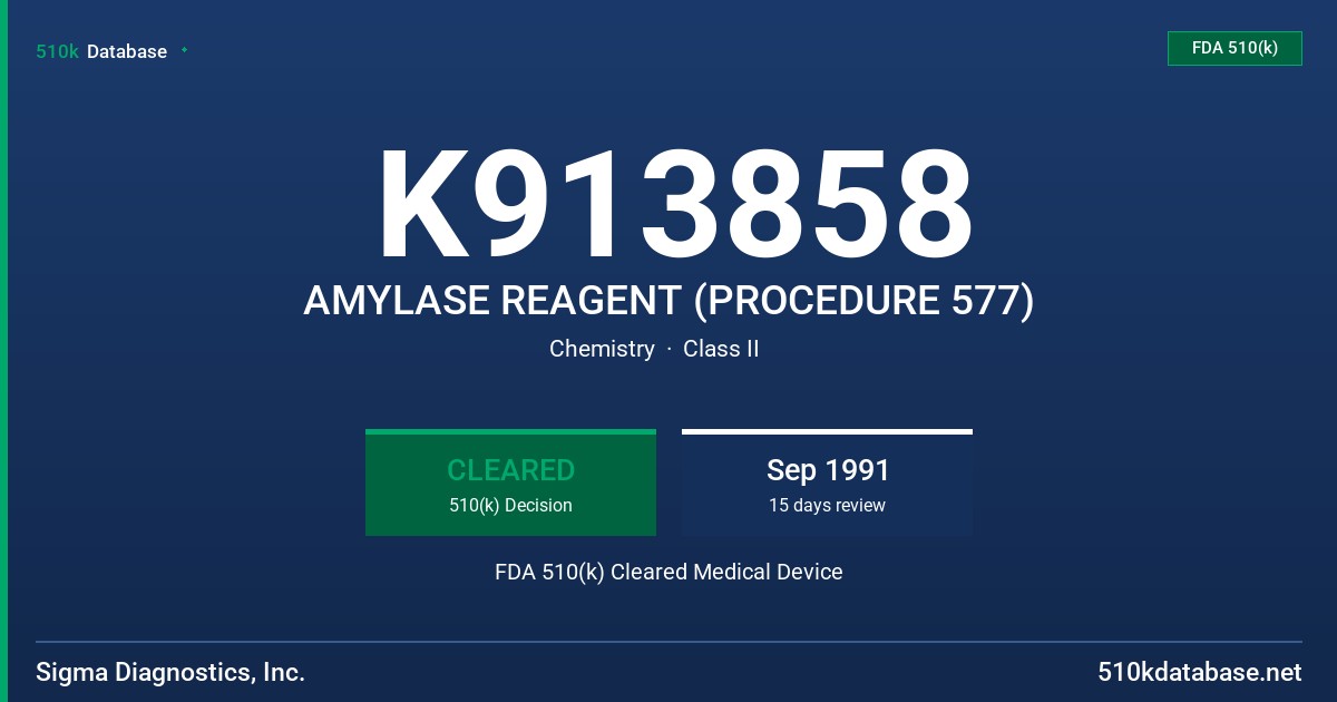 K913858 AMYLASE REAGENT (PROCEDURE 577) FDA 510(k) Cleared Medical Device