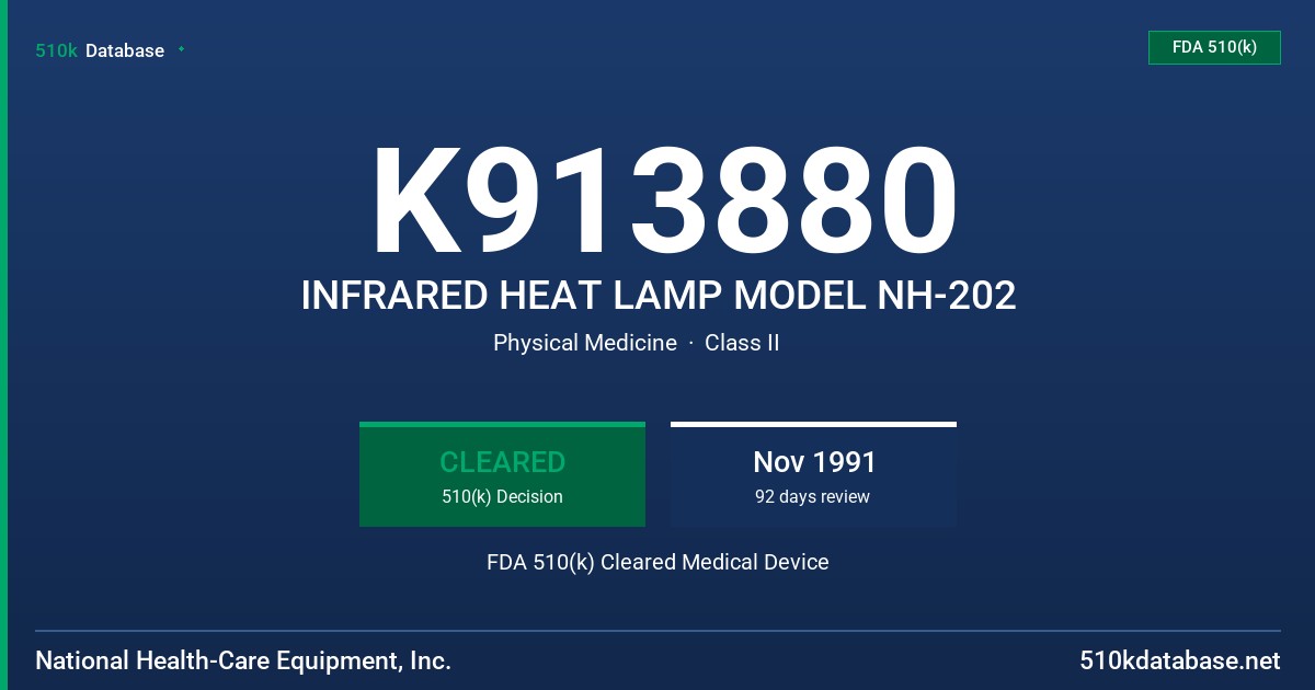K913880 INFRARED HEAT LAMP MODEL NH-202 FDA 510(k) Cleared Medical Device