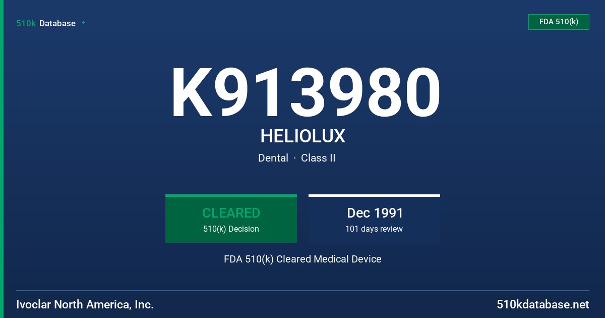 K913980 HELIOLUX FDA 510(k) Cleared Medical Device