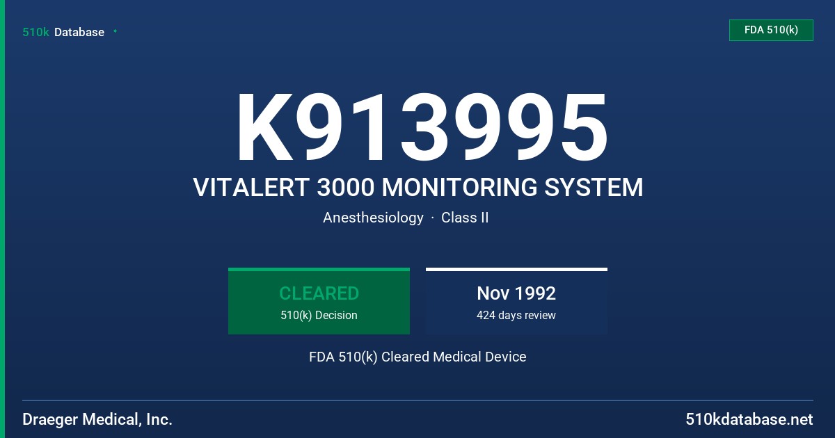 K913995 VITALERT 3000 MONITORING SYSTEM FDA 510(k) Cleared Medical Device