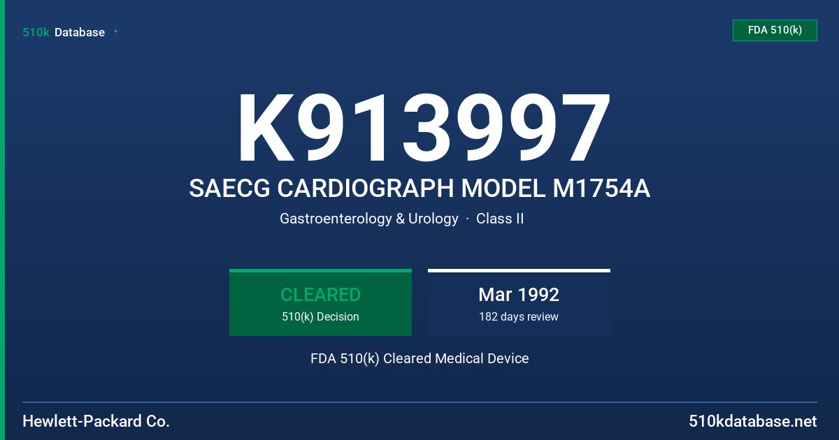 K913997 SAECG CARDIOGRAPH MODEL M1754A FDA 510(k) Cleared Medical Device