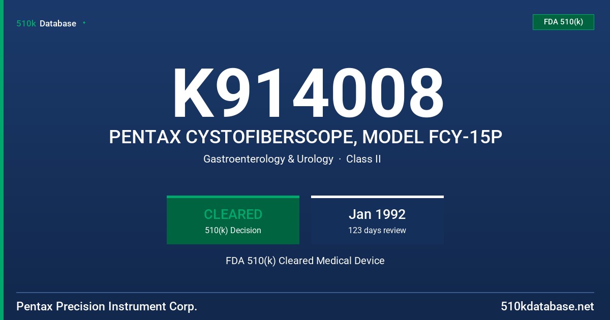 K914008 PENTAX CYSTOFIBERSCOPE, MODEL FCY-15P FDA 510(k) Cleared Medical Device