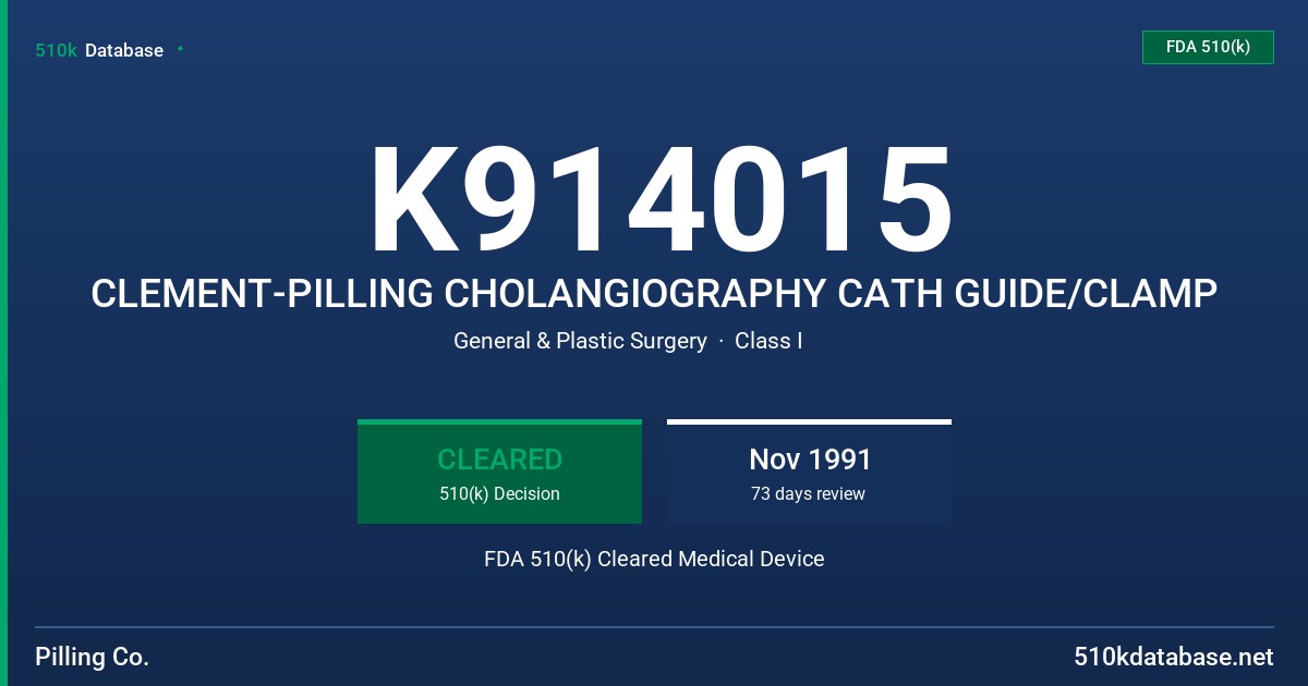 K914015 CLEMENT-PILLING CHOLANGIOGRAPHY CATH GUIDE/CLAMP FDA 510(k) Cleared Medical Device